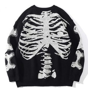 Oversized Skeleton Bone Print Knitted Sweater